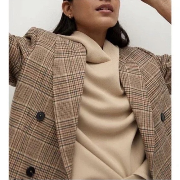 Mango Woman’s Doubled Breasted Plaid Blazer| Wool Blend - Picture 4 of 7